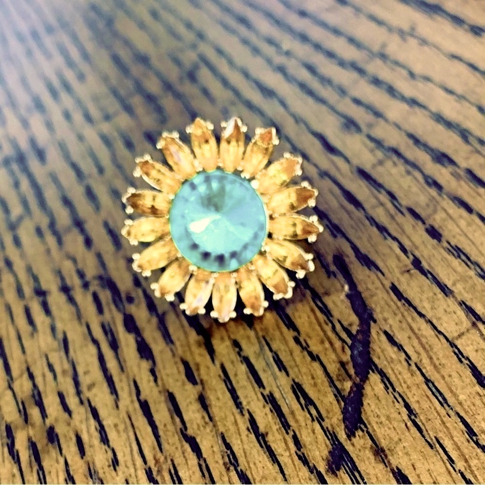 Kate Spade Aqua Green Floral Crystal Ring